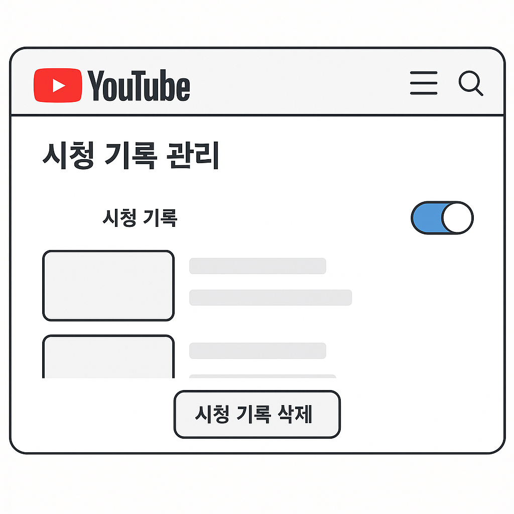 유튜브 시청 기록 관리 화면 예시