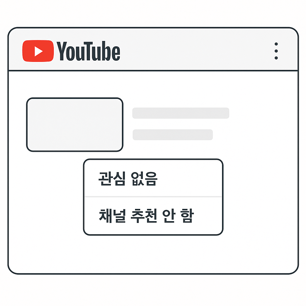 관심 없음·채널 추천 안 함 버튼 예시